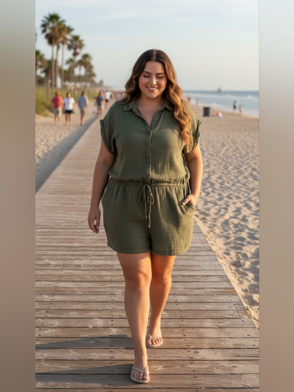 Old Navy Olive Green Button-Front Drawstring Romper XXL Tall